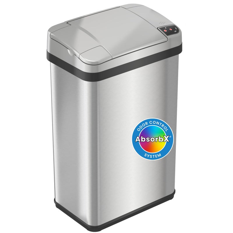 iTouchless 4 Gallon Sensor Trash Can with AbsorbX Odor Filter and Air Freshener, Stainless Steel 15 Liter Waste Bin for Bathroom and Bedroom - Image 1